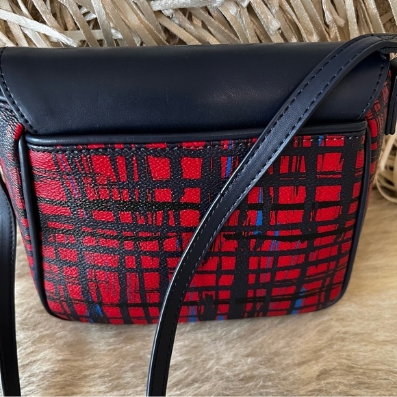 VERA BRADLEY Navy & Red Art Plaid S Tasseled Crossbody Bag Vegan Leather Flap - Picture 6 of 10